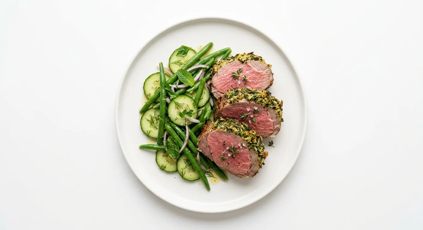 Herb-Crusted Lamb with Cucumber and Green Bean Salad