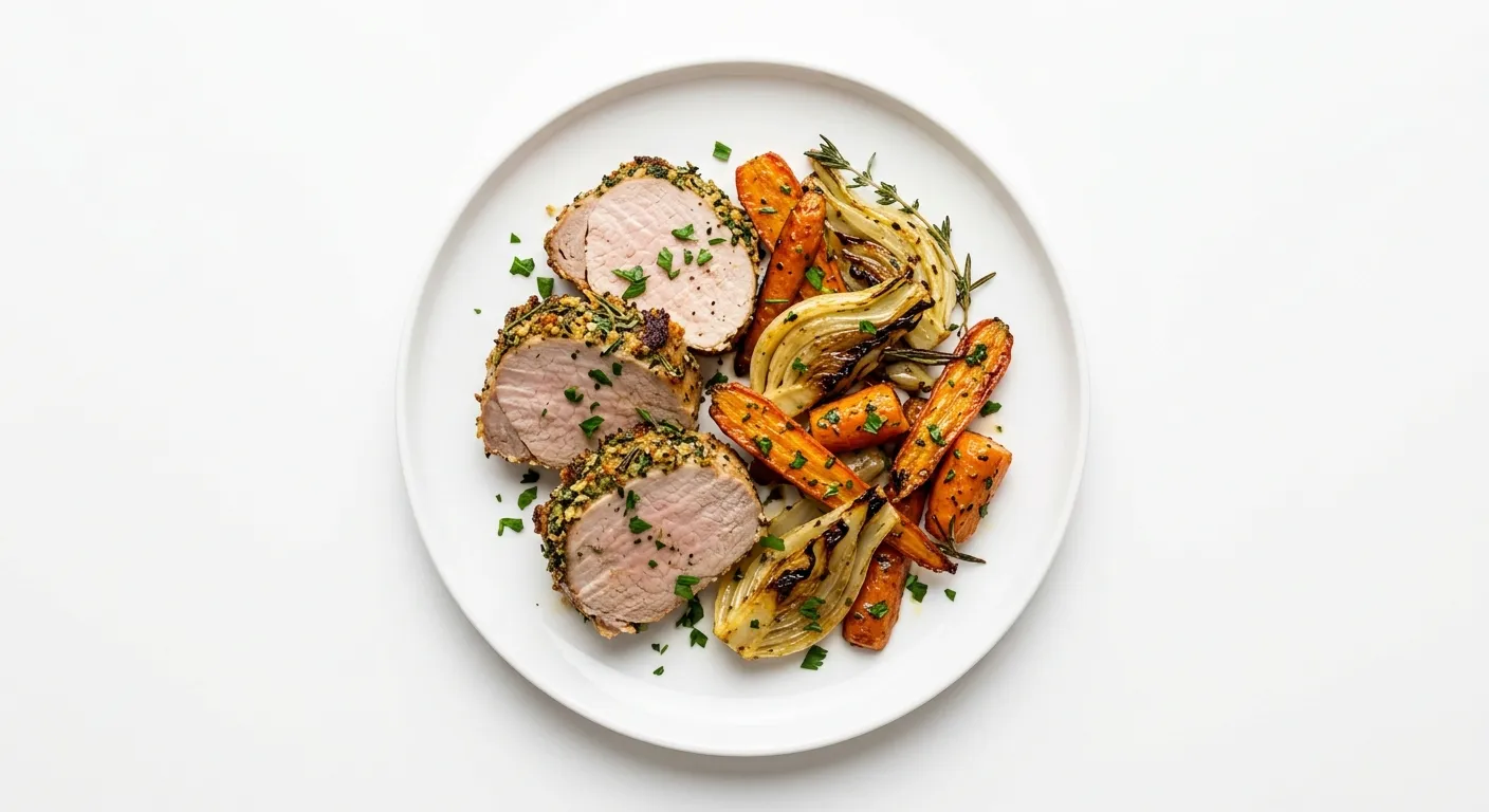 Autumn Herb-Crusted Pork with Roasted Fennel and Carrots