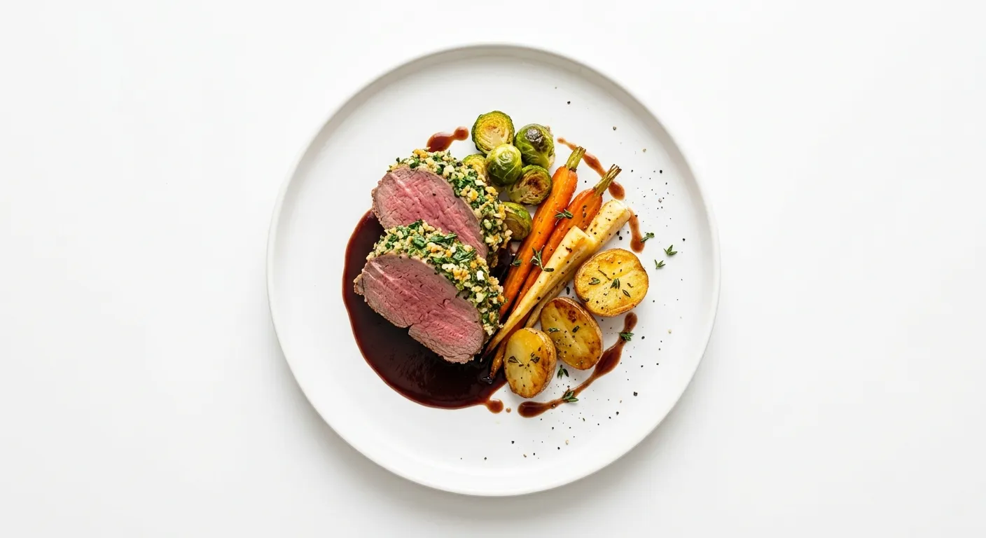 Herb-Crusted Reindeer with Roasted Vegetables