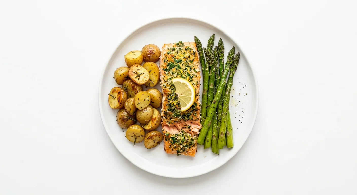 Herb-Crusted Salmon with Roasted Potatoes and Asparagus