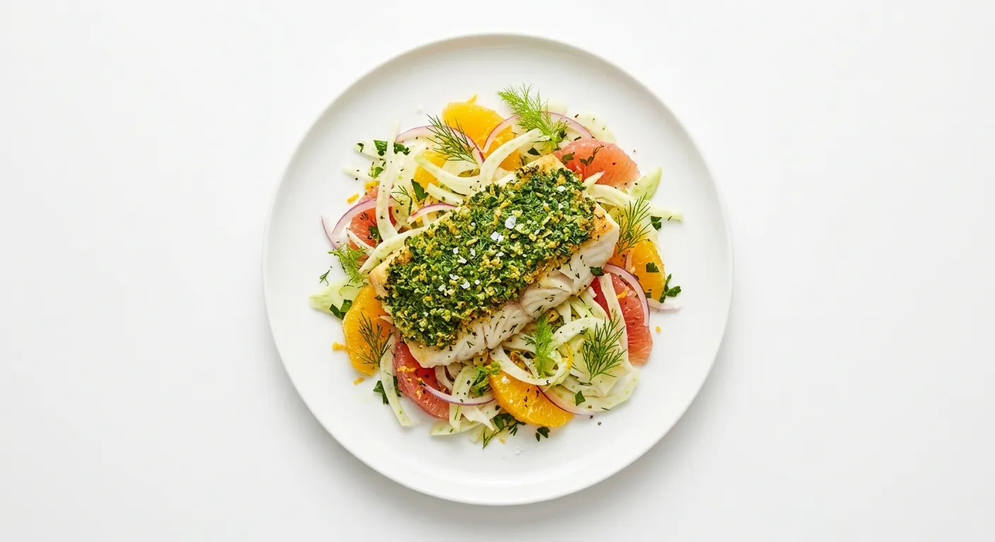 Herb-Crusted Sea Bass with Fennel and Citrus Salad