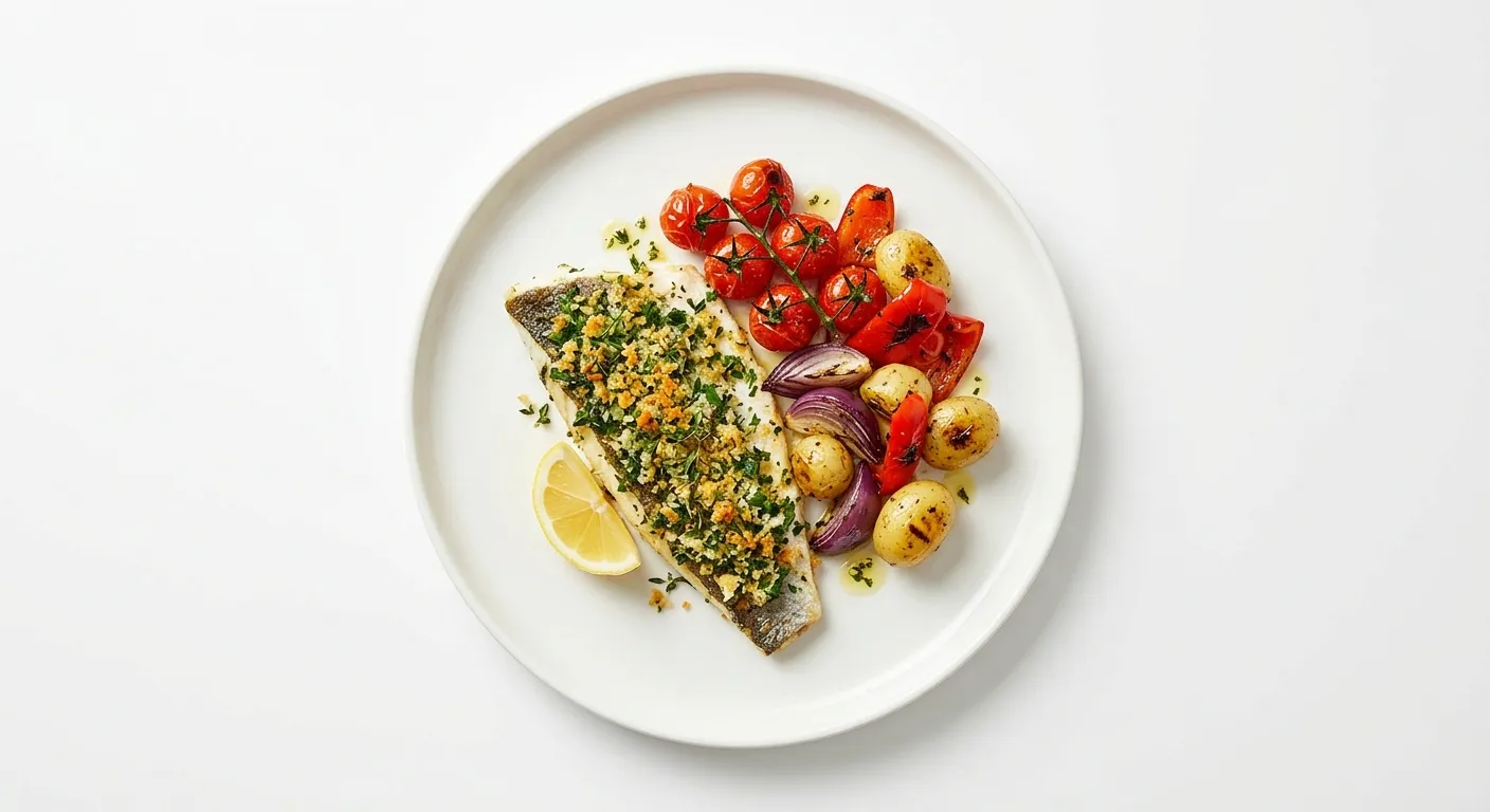 Herb-Crusted Sea Bass with Roasted Autumn Vegetables