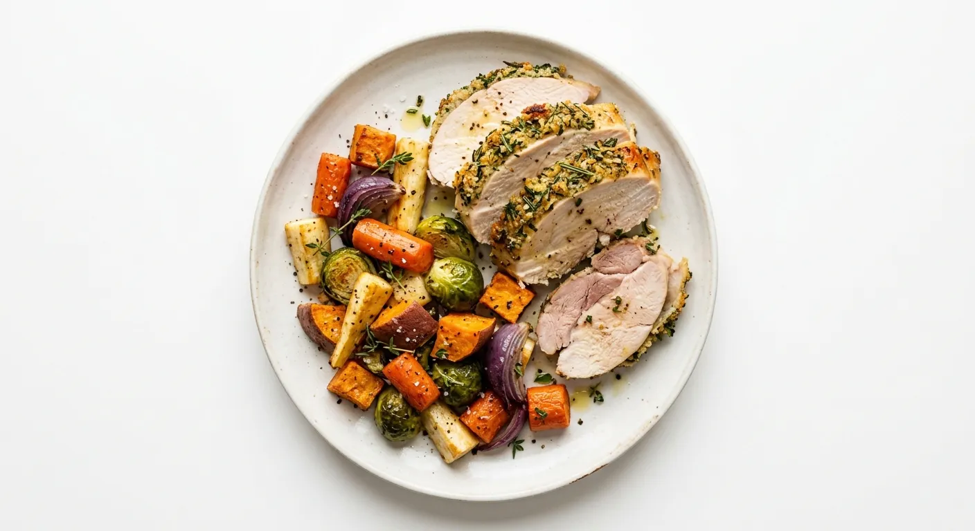 Autumn Herb-Crusted Turkey with Roasted Root Vegetables