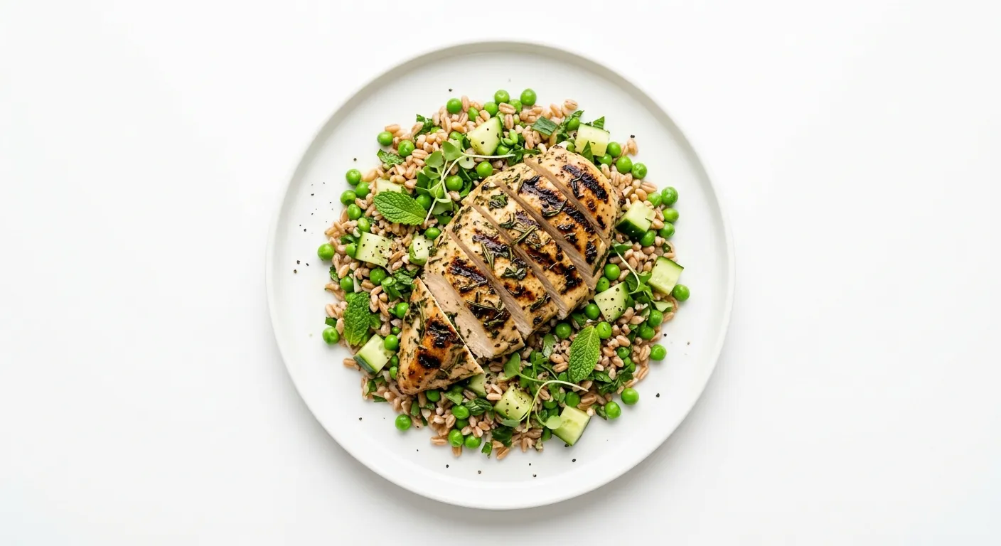 Herb-Marinated Grilled Chicken with Pea and Cucumber Farro Salad