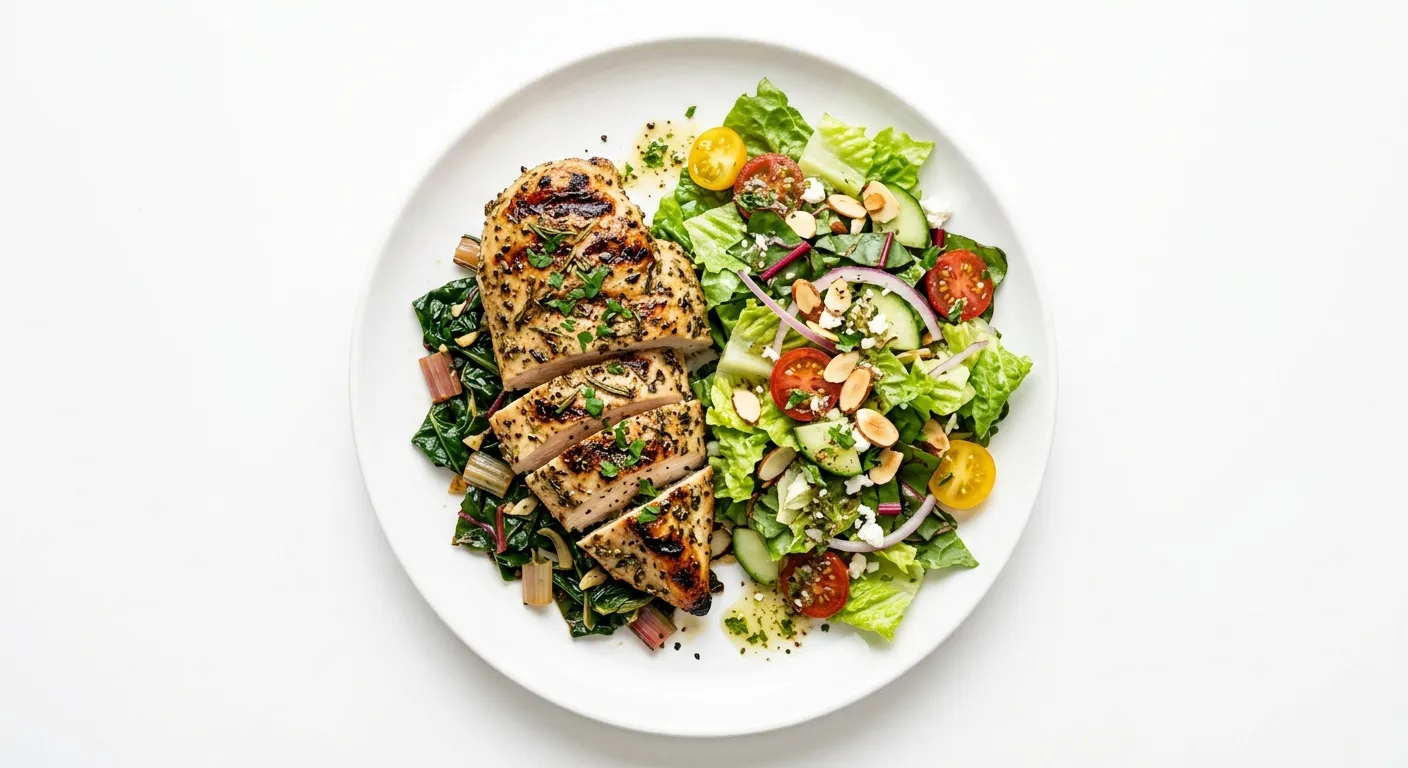 Herb-Marinated Grilled Chicken with Swiss Chard and Lettuce Salad