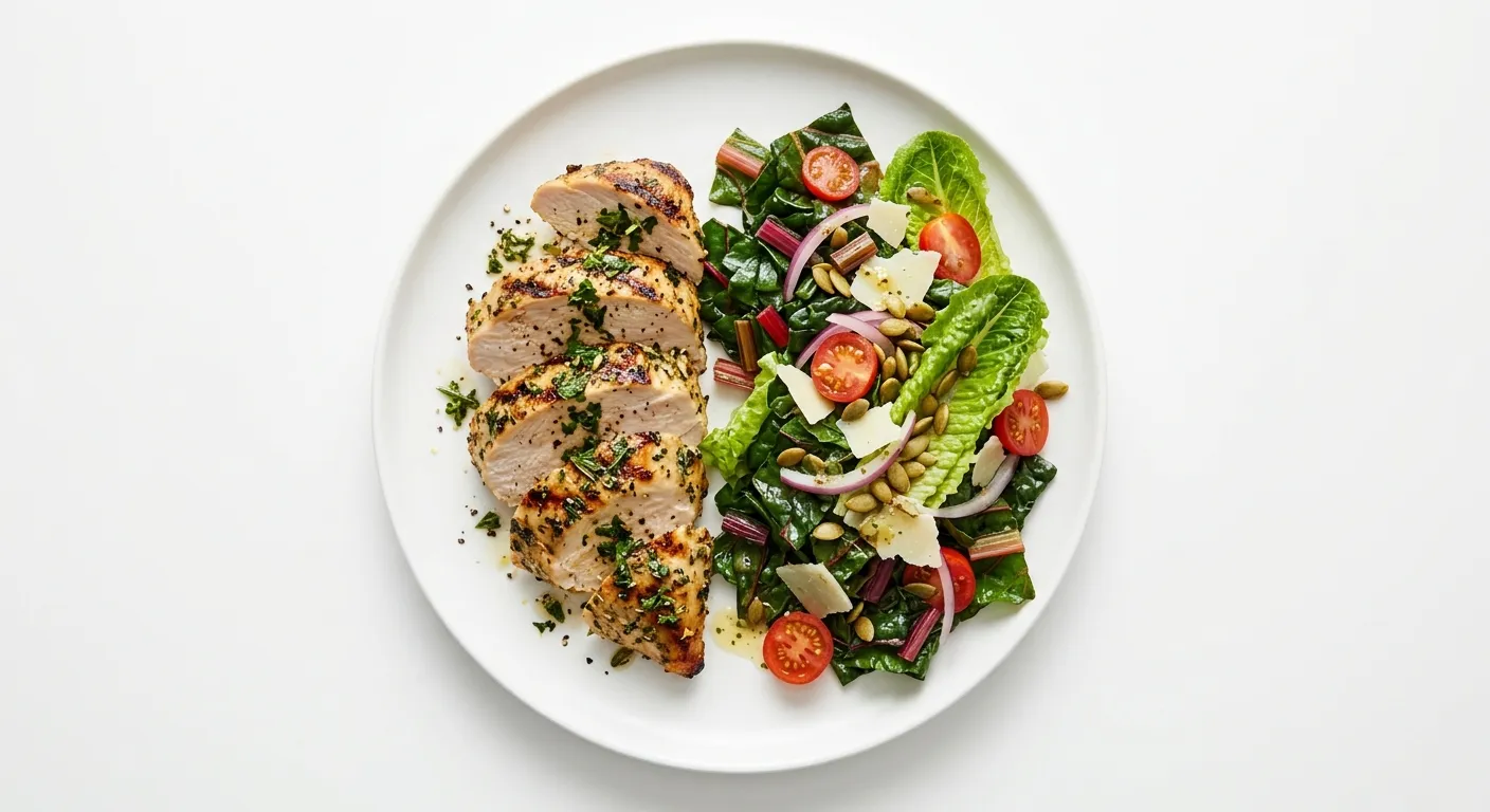 Herb-Marinated Grilled Turkey with Swiss Chard and Lettuce Salad