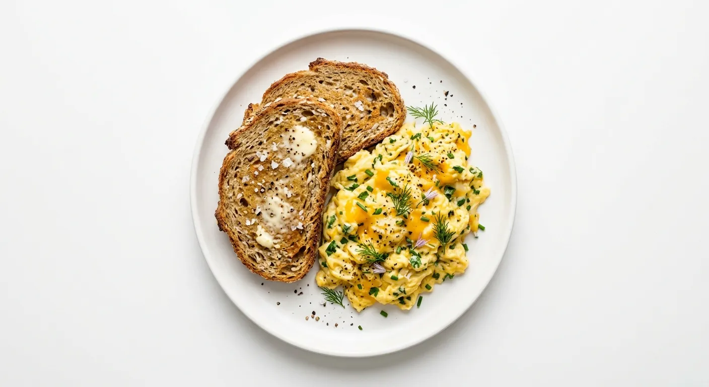 Herb and Cheese Scrambled Eggs with Whole Grain Toast