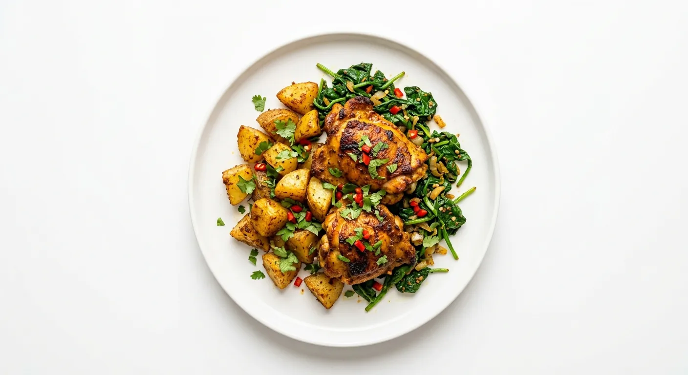 Indian Spiced Chicken with Roasted Potatoes and Spinach