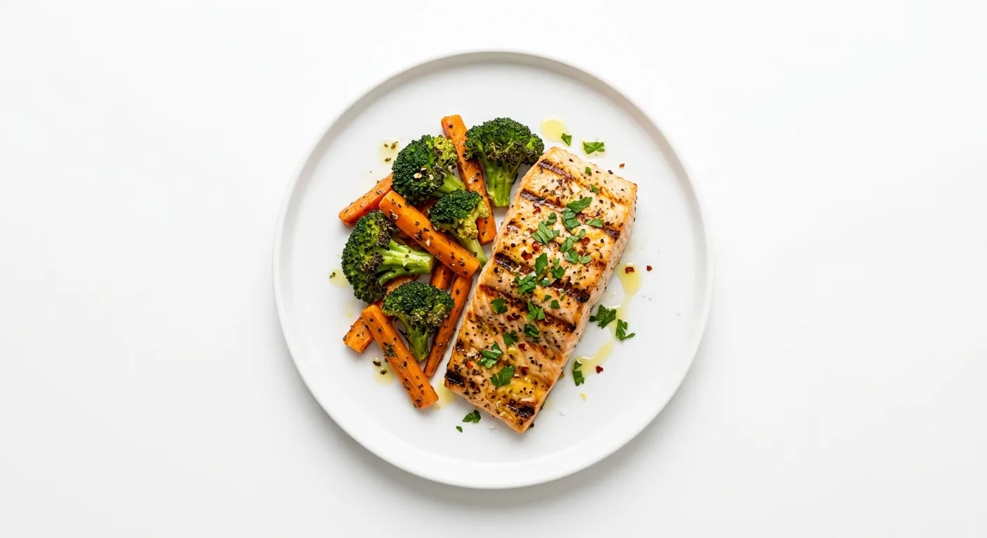 Italian Grilled Salmon with Broccoli and Carrot Medley