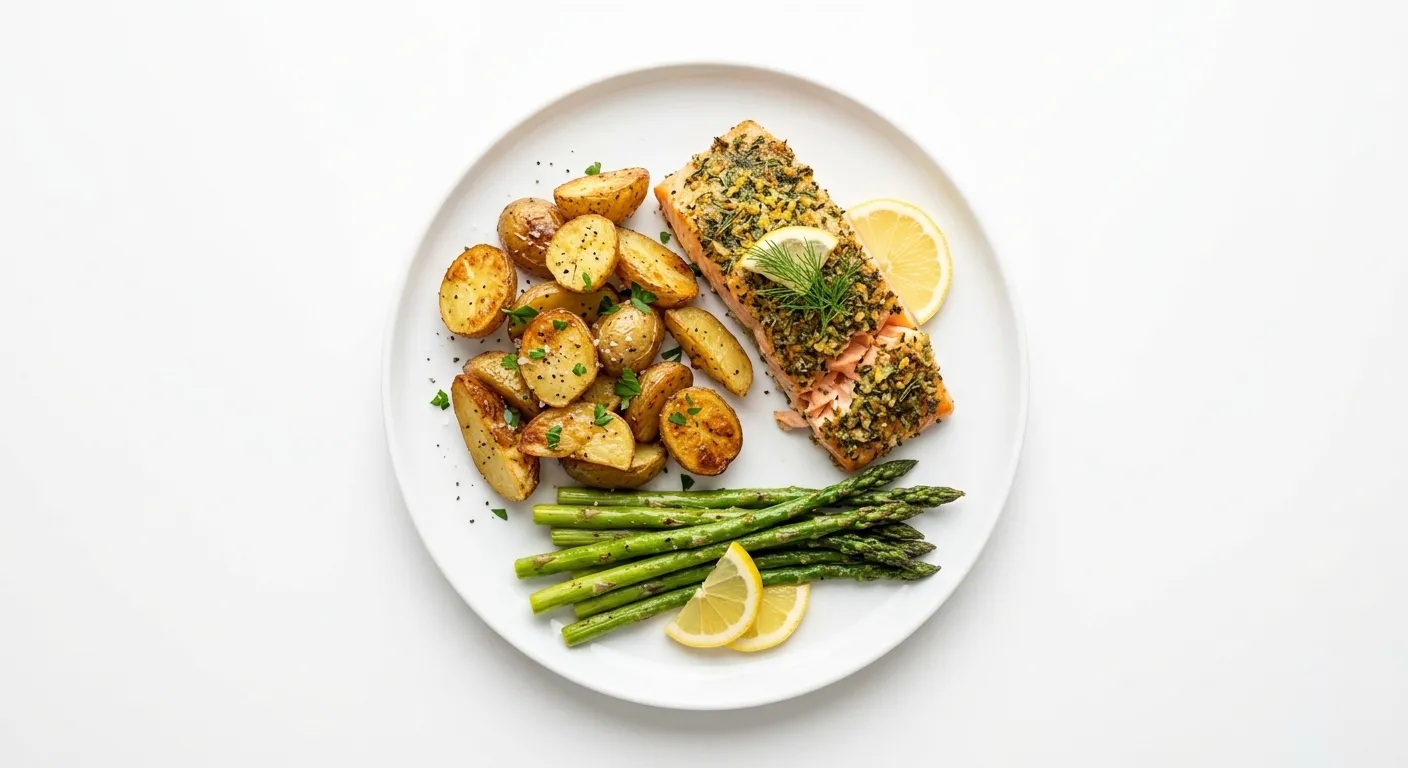 Italian Herb-Crusted Salmon with Roasted Potatoes and Asparagus