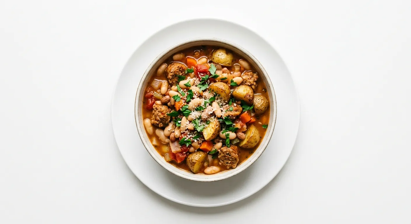 Italian Sausage and Bean Stew with Roasted Potatoes