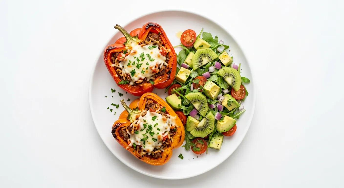 Italian Stuffed Bell Peppers with Avocado and Kiwi Salad