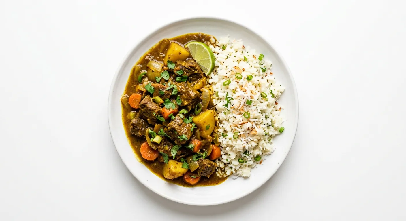 Keto Jamaican Curry Beef with Coconut Cauliflower Rice
