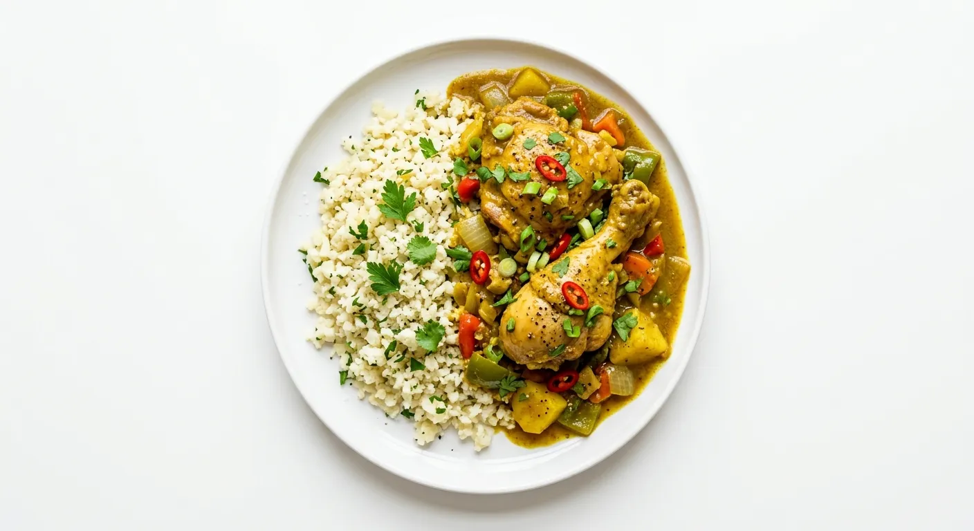 Keto Jamaican Curry Chicken with Cauliflower Rice