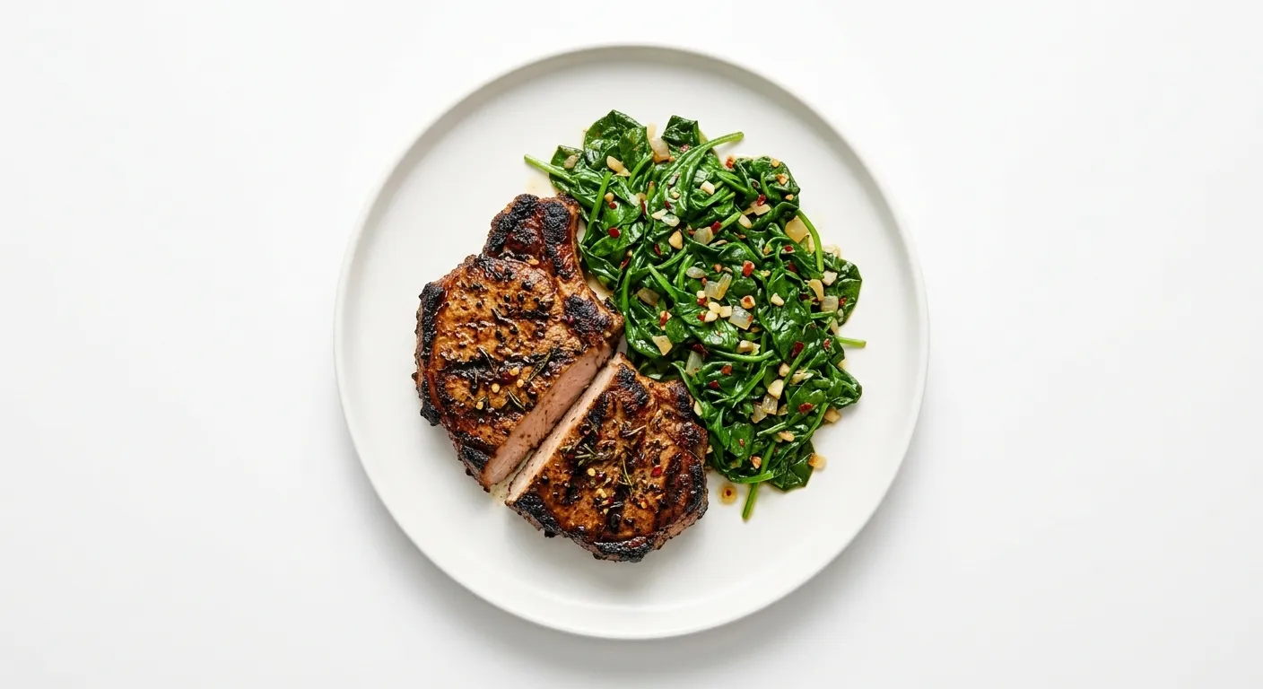Keto Jamaican Jerk Pork Chops with Sautéed Spinach