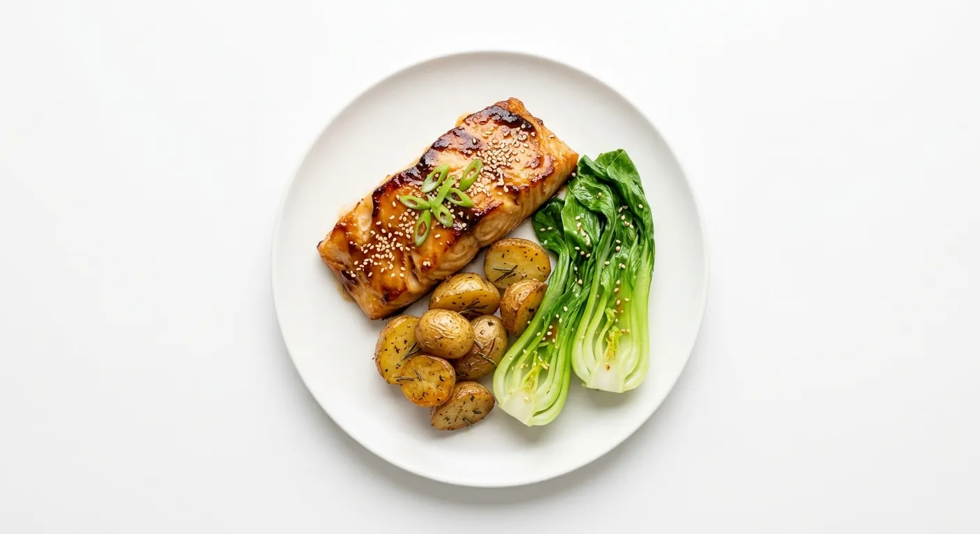 Japanese Miso Glazed Cod with Roasted Potatoes and Steamed Bok Choy