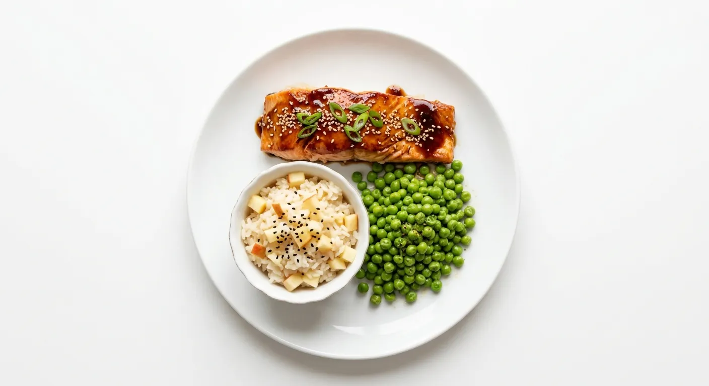 Japanese Teriyaki Salmon with Tinned Peas and Apple Rice Cups