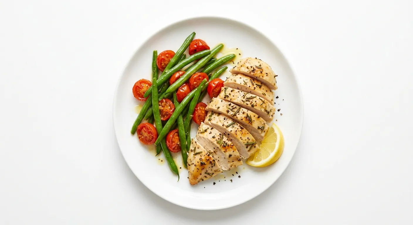 Lemon Herb Chicken with Green Bean and Cherry Tomato Sauté