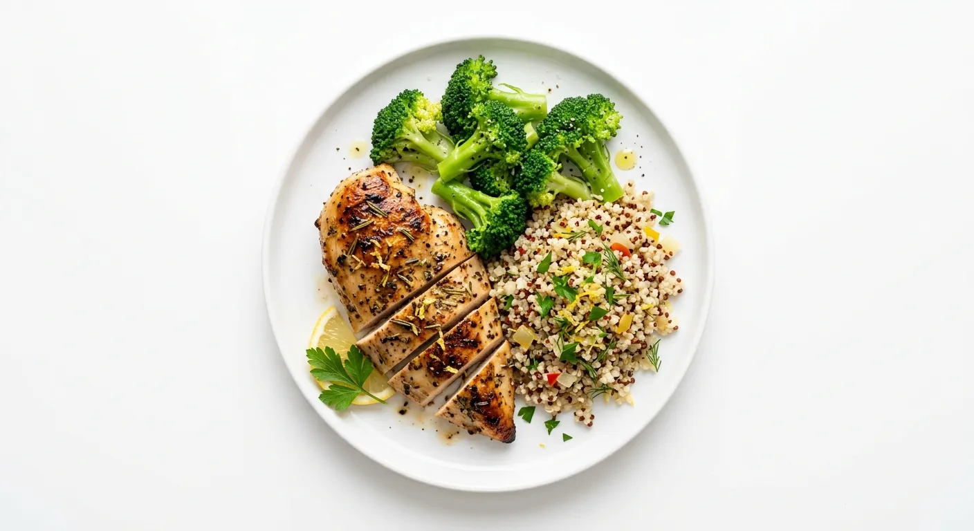 Lemon Herb Chicken with Quinoa and Steamed Broccoli