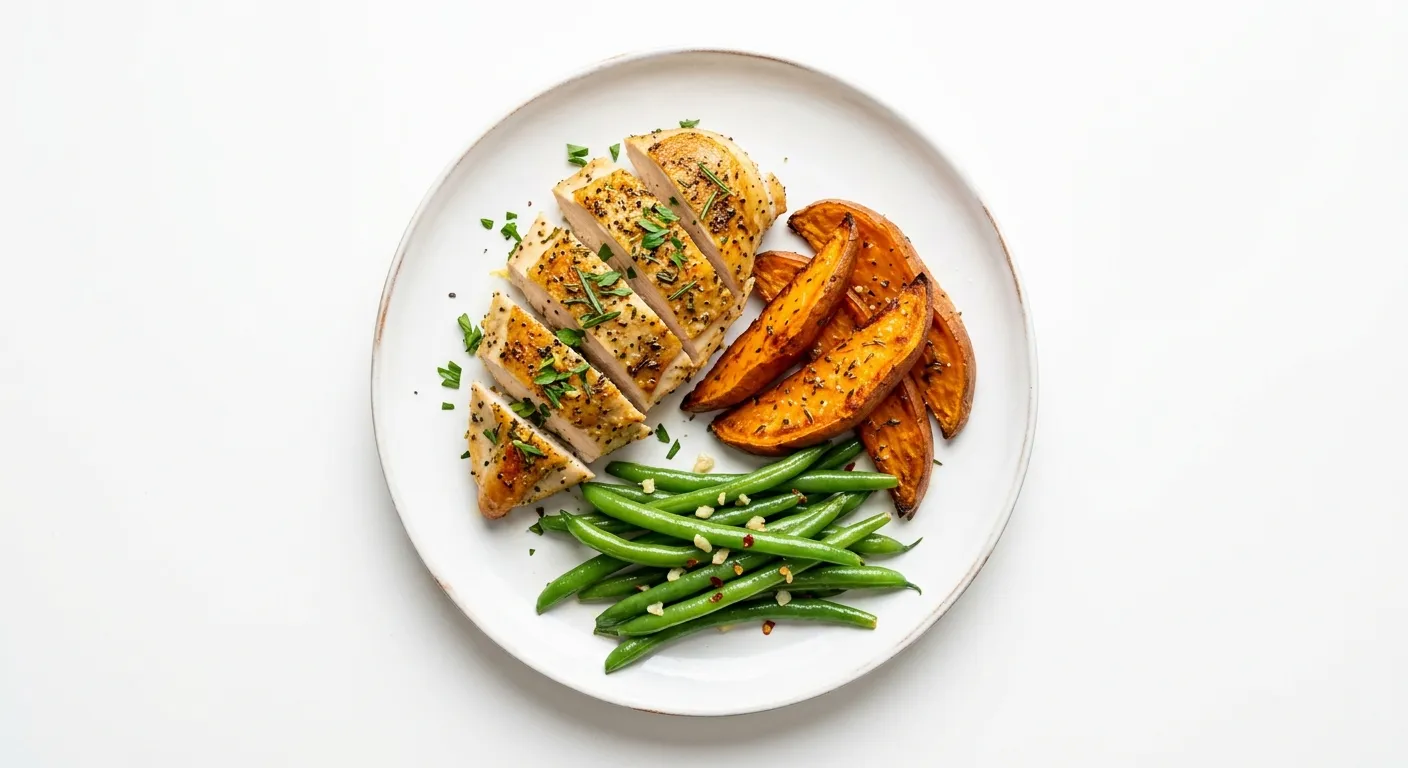 Lemon Herb Chicken with Roasted Sweet Potatoes and Green Beans