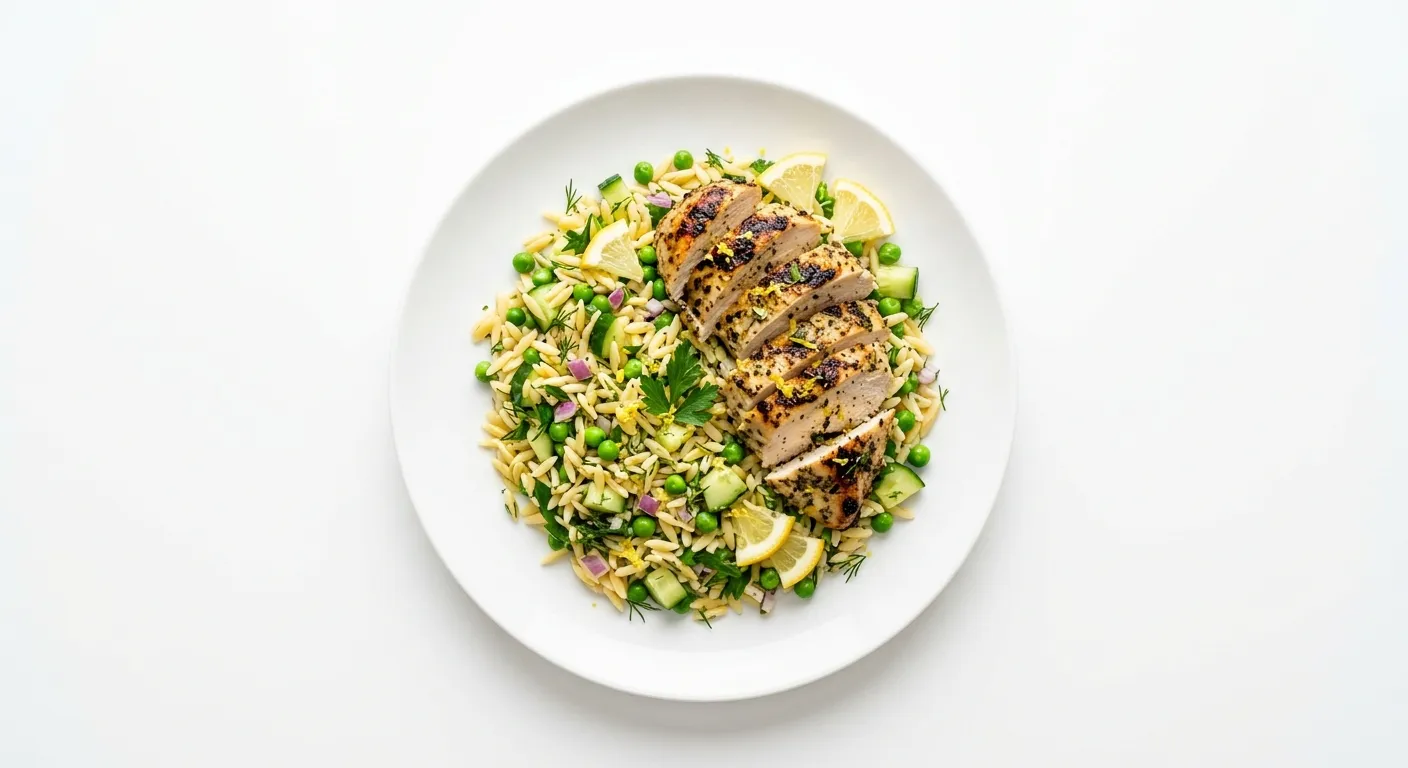 Lemon Herb Grilled Chicken with Pea and Cucumber Orzo
