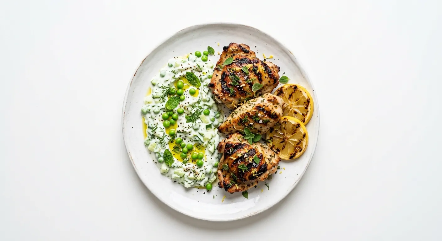 Lemon Herb Grilled Chicken with Pea and Cucumber Tzatziki