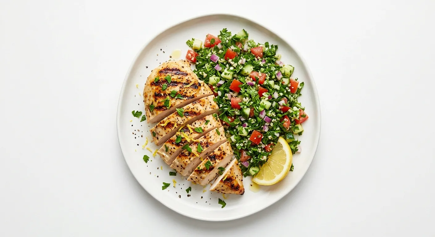 Lemon Herb Grilled Chicken with Quinoa-Free Tabbouleh