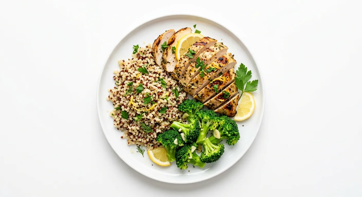Lemon Herb Grilled Chicken with Quinoa and Steamed Broccoli