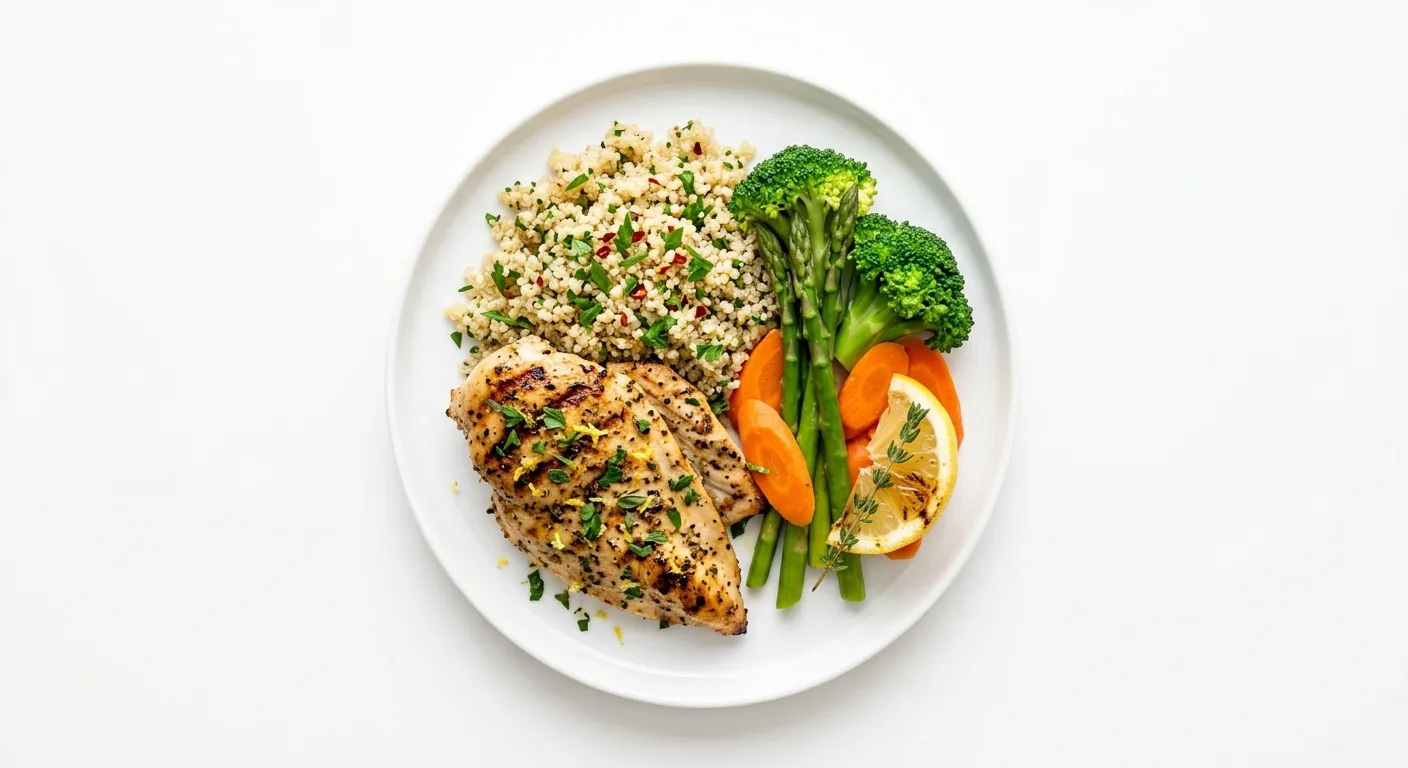 Lemon Herb Grilled Chicken with Quinoa and Steamed Vegetables