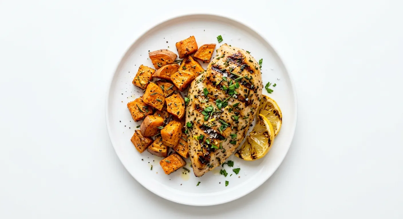 Lemon Herb Grilled Chicken with Roasted Sweet Potatoes