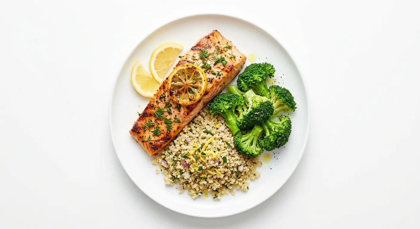 Lemon Herb Grilled Salmon with Quinoa and Steamed Broccoli