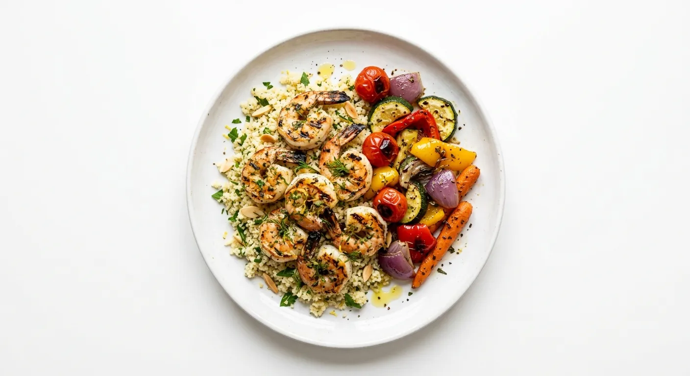 Lemon Herb Grilled Shrimp with Couscous and Roasted Vegetables