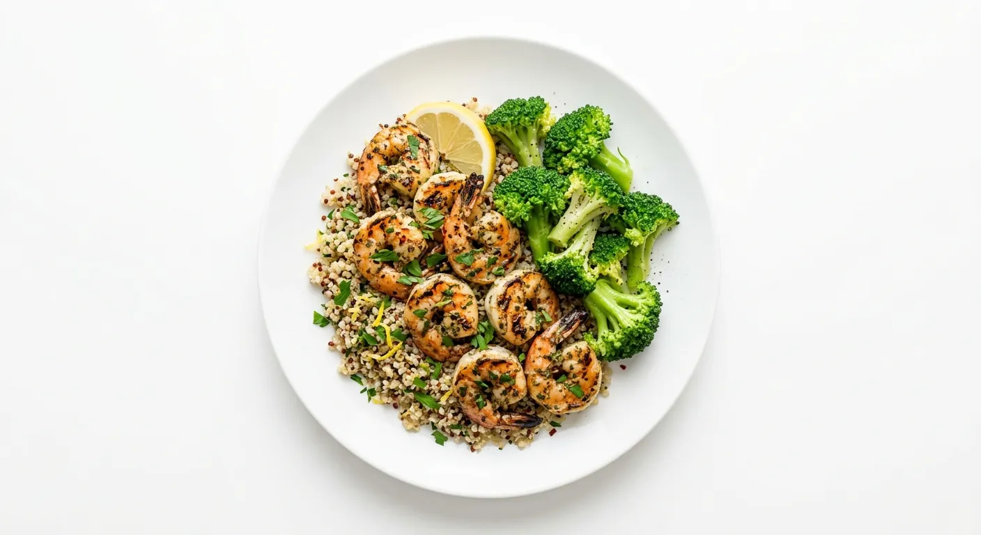 Lemon Herb Grilled Shrimp with Quinoa and Steamed Broccoli