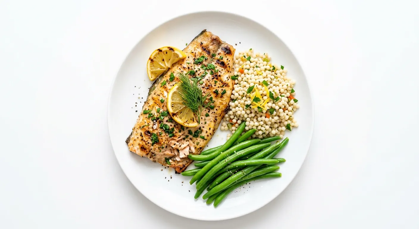 Lemon Herb Grilled Trout with Couscous and Steamed Green Beans