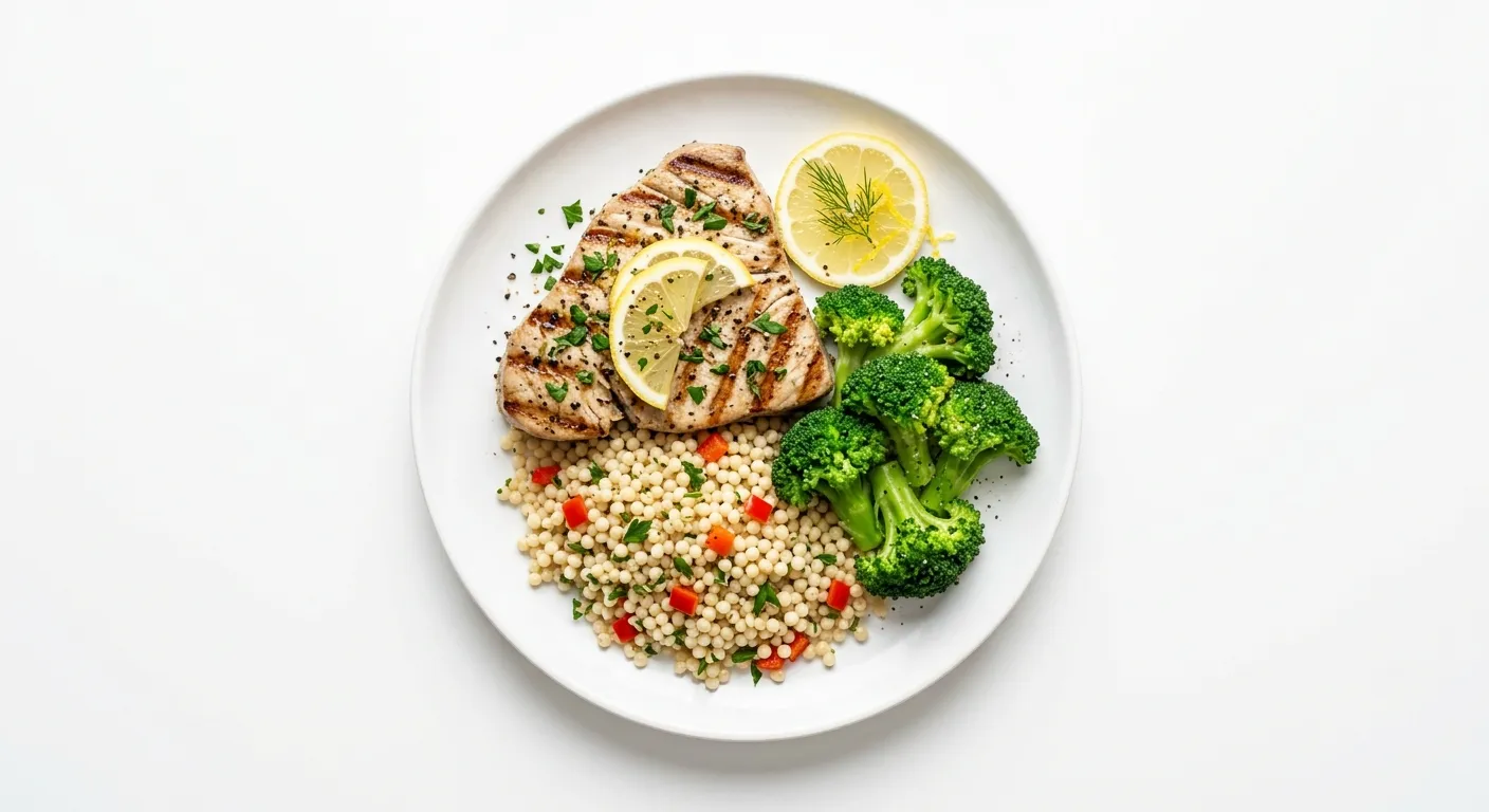 Lemon Herb Grilled Tuna with Couscous and Steamed Broccoli