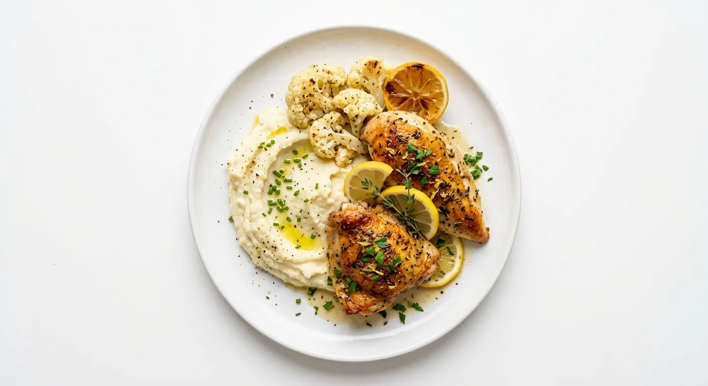 Keto Lemon Herb Roasted Chicken with Cauliflower Mash