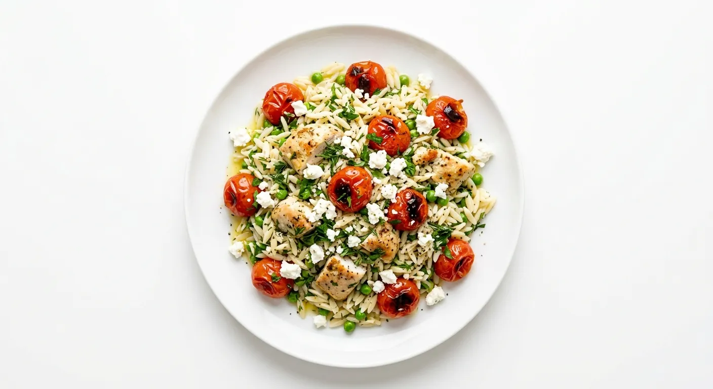 Lemony Chicken and Orzo Salad with Burst Cherry Tomatoes