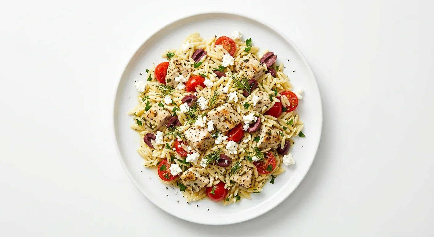 Lemony Chicken and Orzo Salad with Feta and Olives