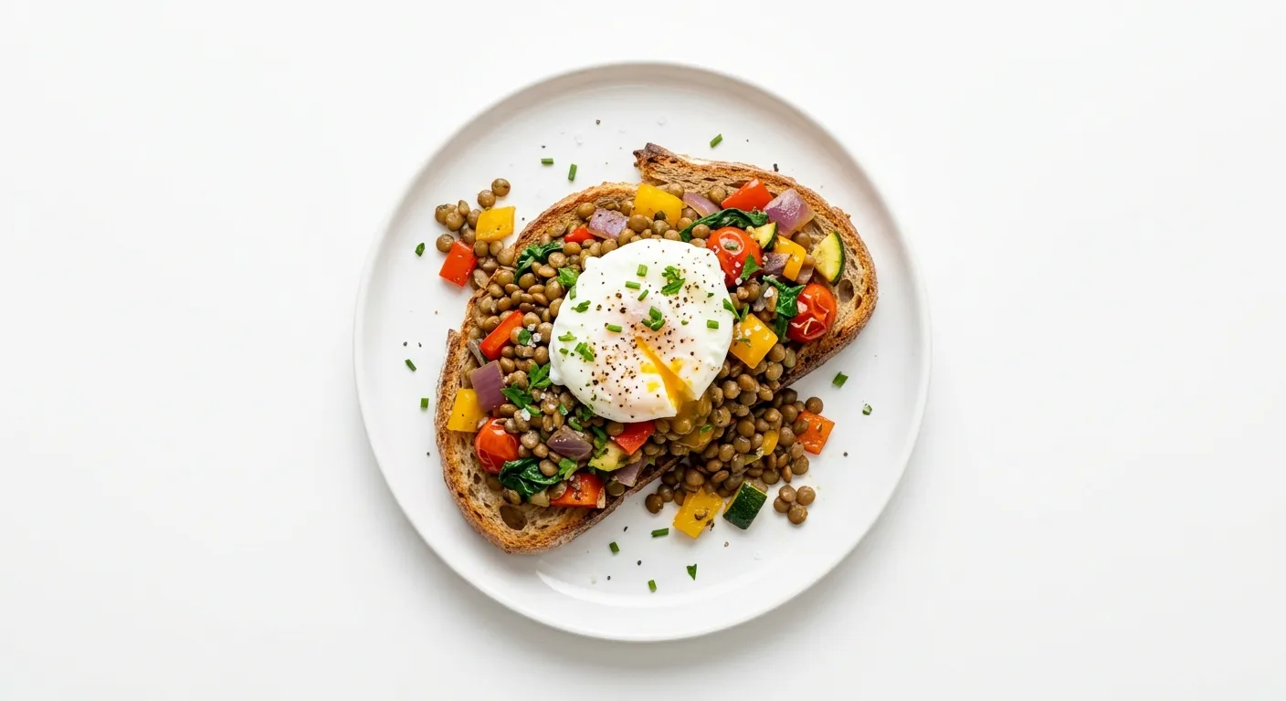 Lentil and Egg Toast with Veggie Medley