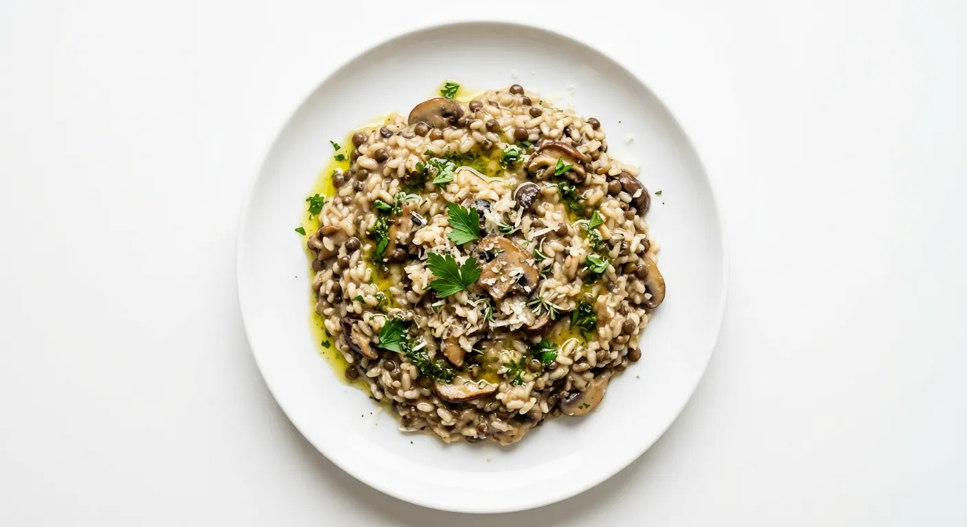 Lentil and Mushroom Risotto with Herb-Infused Olive Oil