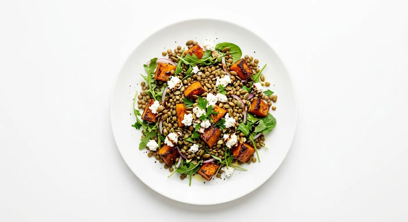Lentil and Roasted Pumpkin Salad with Goat Cheese