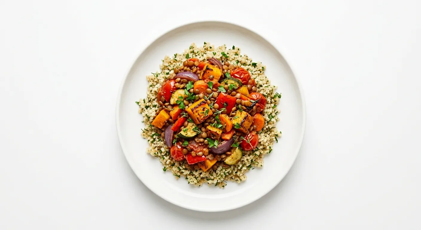 Lentil and Roasted Vegetable Stew with Herb Quinoa