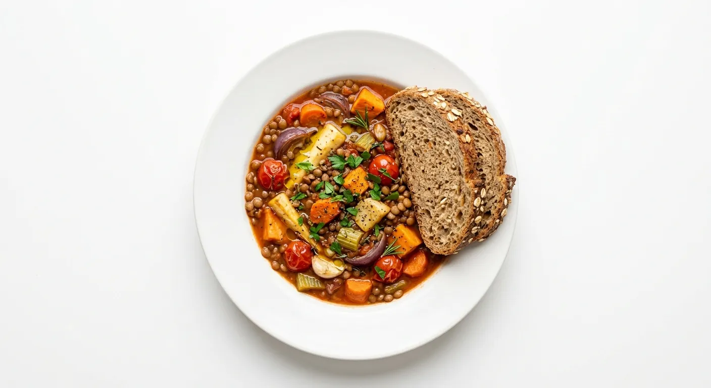 Lentil and Roasted Vegetable Stew with Whole Grain Bread