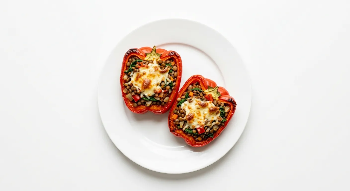 Autumn Lentil and Spinach Stuffed Bell Peppers