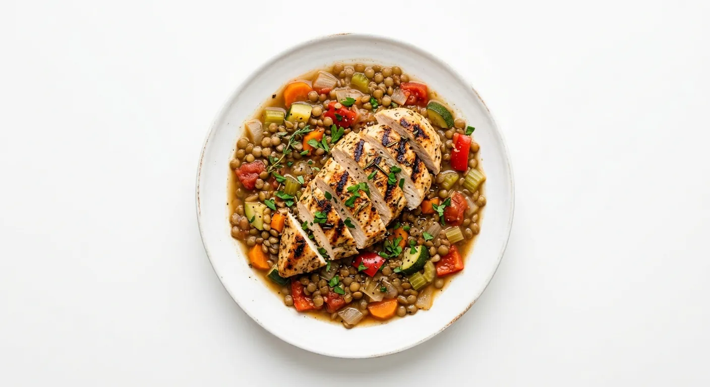 Lentil and Vegetable Stew with Grilled Chicken
