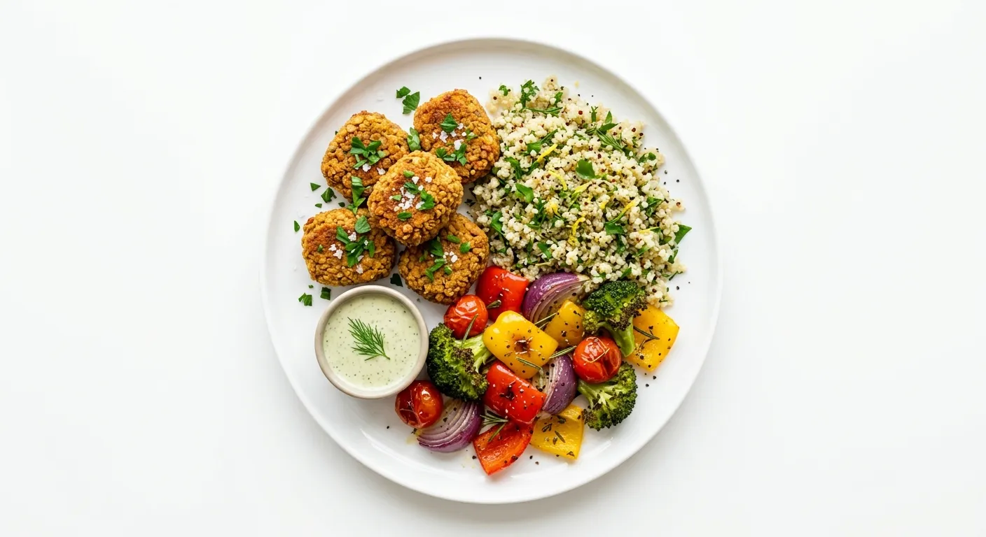 Lentil Nuggets with Herb-Infused Quinoa and Roasted Vegetables
