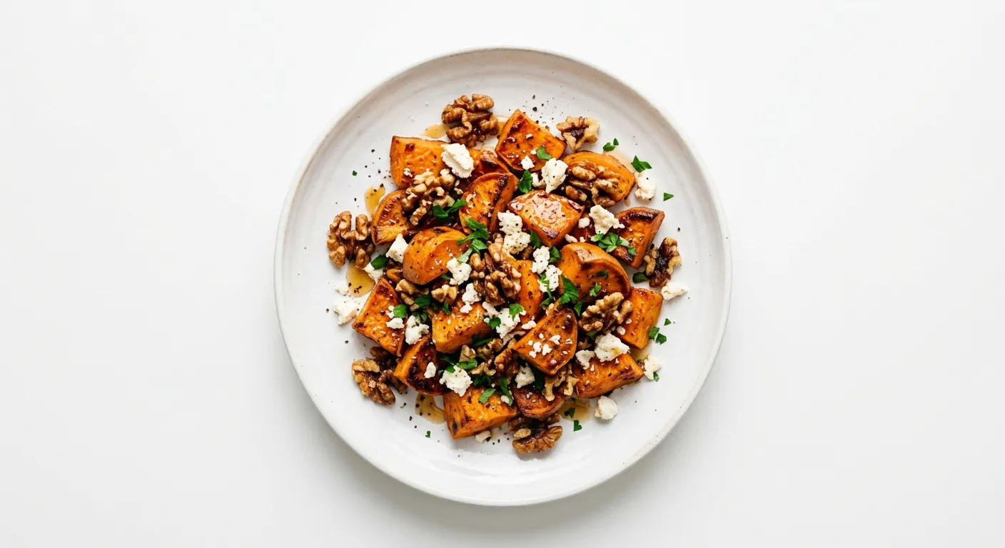 Maple-Glazed Sweet Potatoes with Walnuts and Vegan Feta