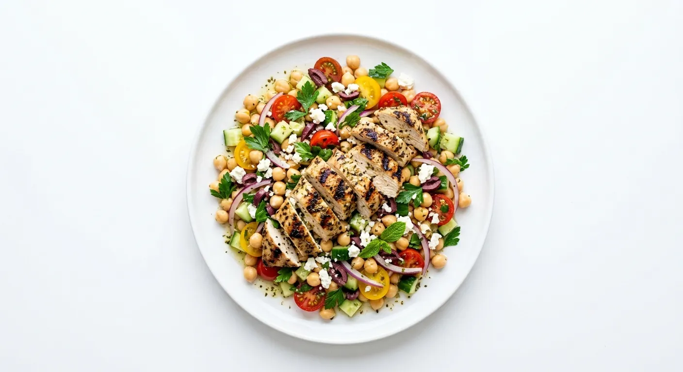 Mediterranean Chickpea Salad with Grilled Chicken