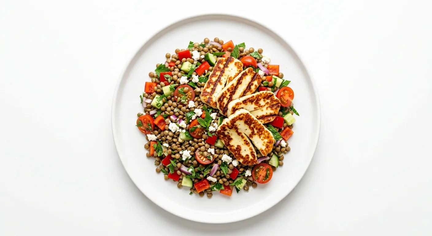 Mediterranean Lentil Salad with Grilled Halloumi