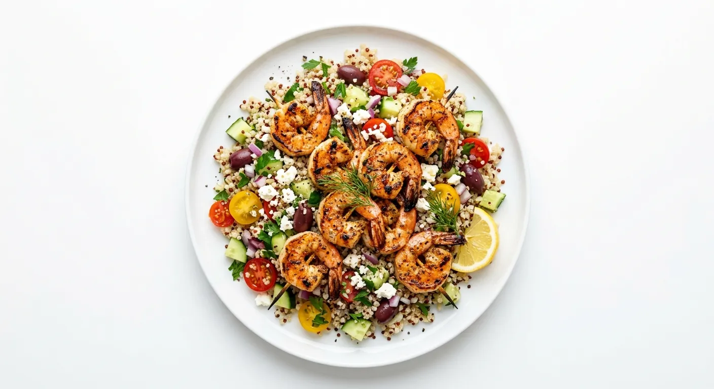 Mediterranean Quinoa Bowl with Grilled Shrimp